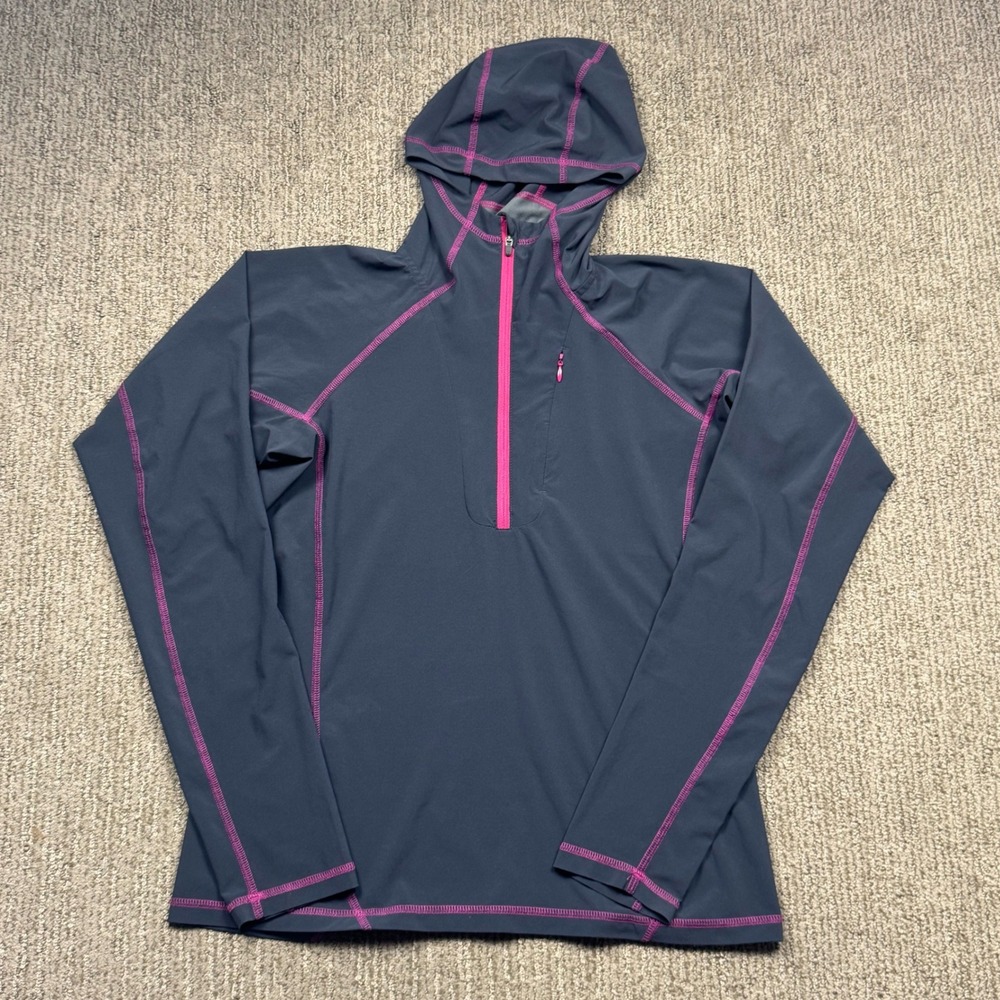 Rab Aurora Pull-on Womens Medium Gray Pink Stitching 1/4 Zip Hoodie QWS-14